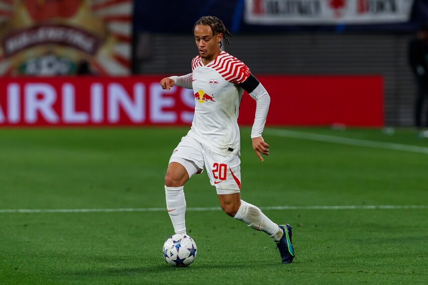 Xavi Simons in action during a Champions League match