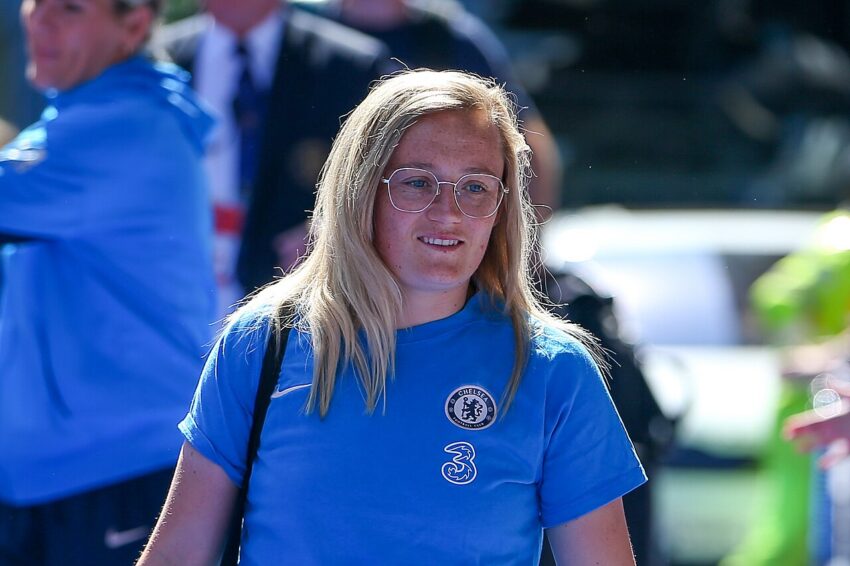 Erin Cuthbert at Chelsea Women fan group meeting at Stamford Bridge