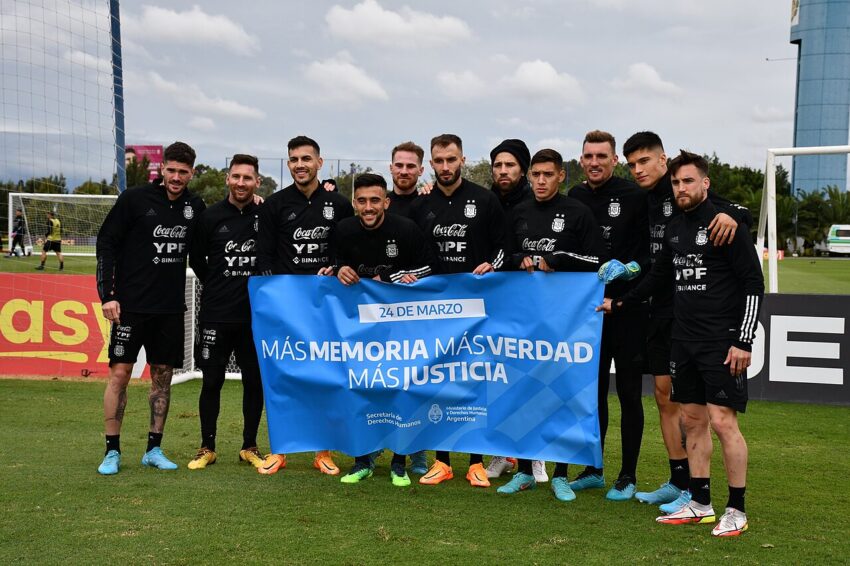 Argentina national football team players celebrating after defeating England in World Cup semi-final