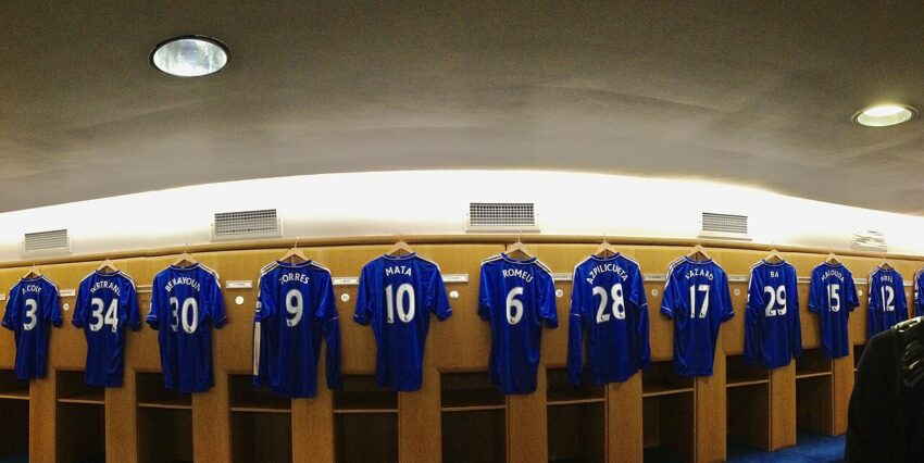 Chelsea players in new Nike home kit at Stamford Bridge