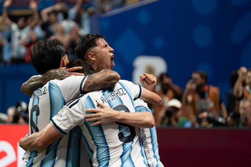 Enzo Fernandez in Argentina national team kit during match against Egypt