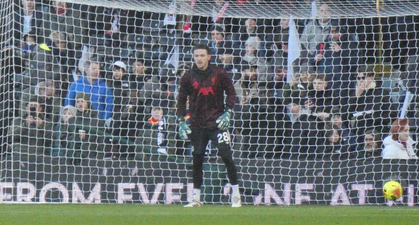 Freddie Woodman in Liverpool goalkeeper kit