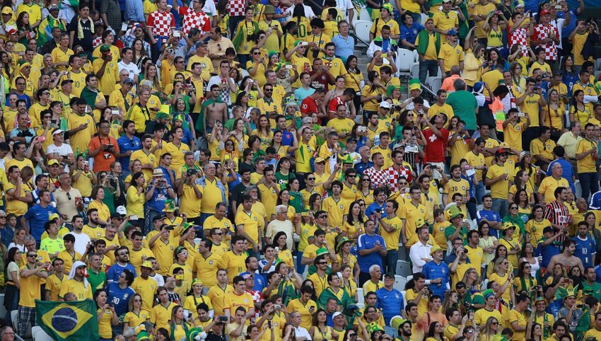 FIFA World Cup opening ceremony stadium with flags and crowd