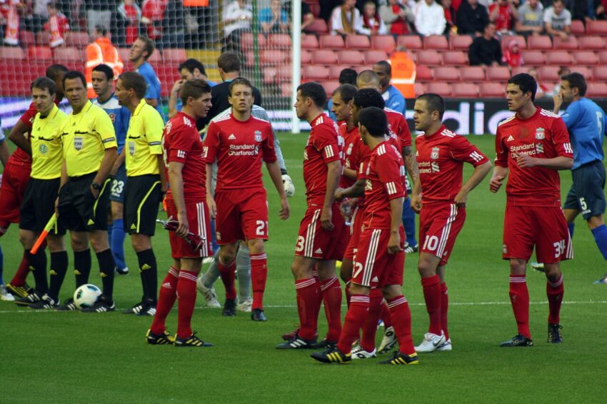 Liverpool players before match vs Rabotnicki standing