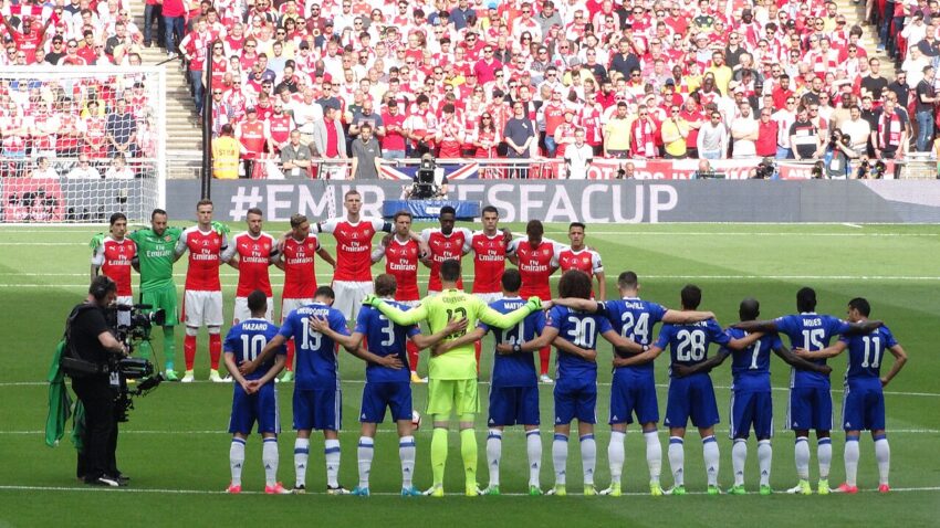 Arsenal and Chelsea players during a Premier League match