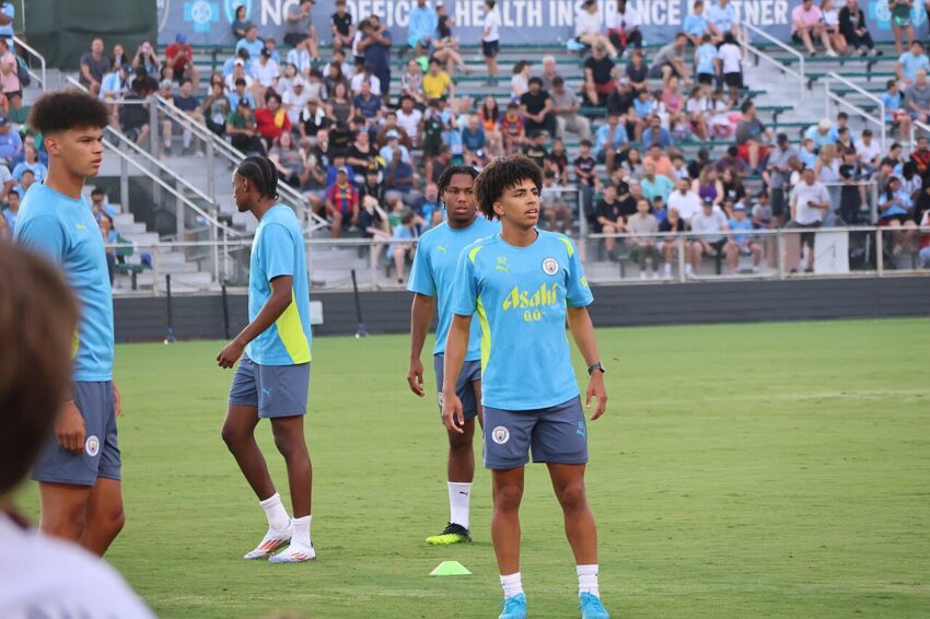 Rico Lewis in Manchester City training kit